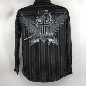 Rue 21 black striped button down long sleeve shirt